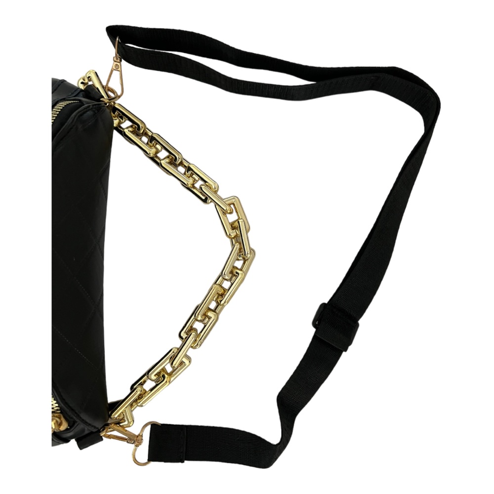 crossbody crescent bag sling Gold black adjustable strap chain detail - Picture 4 of 10